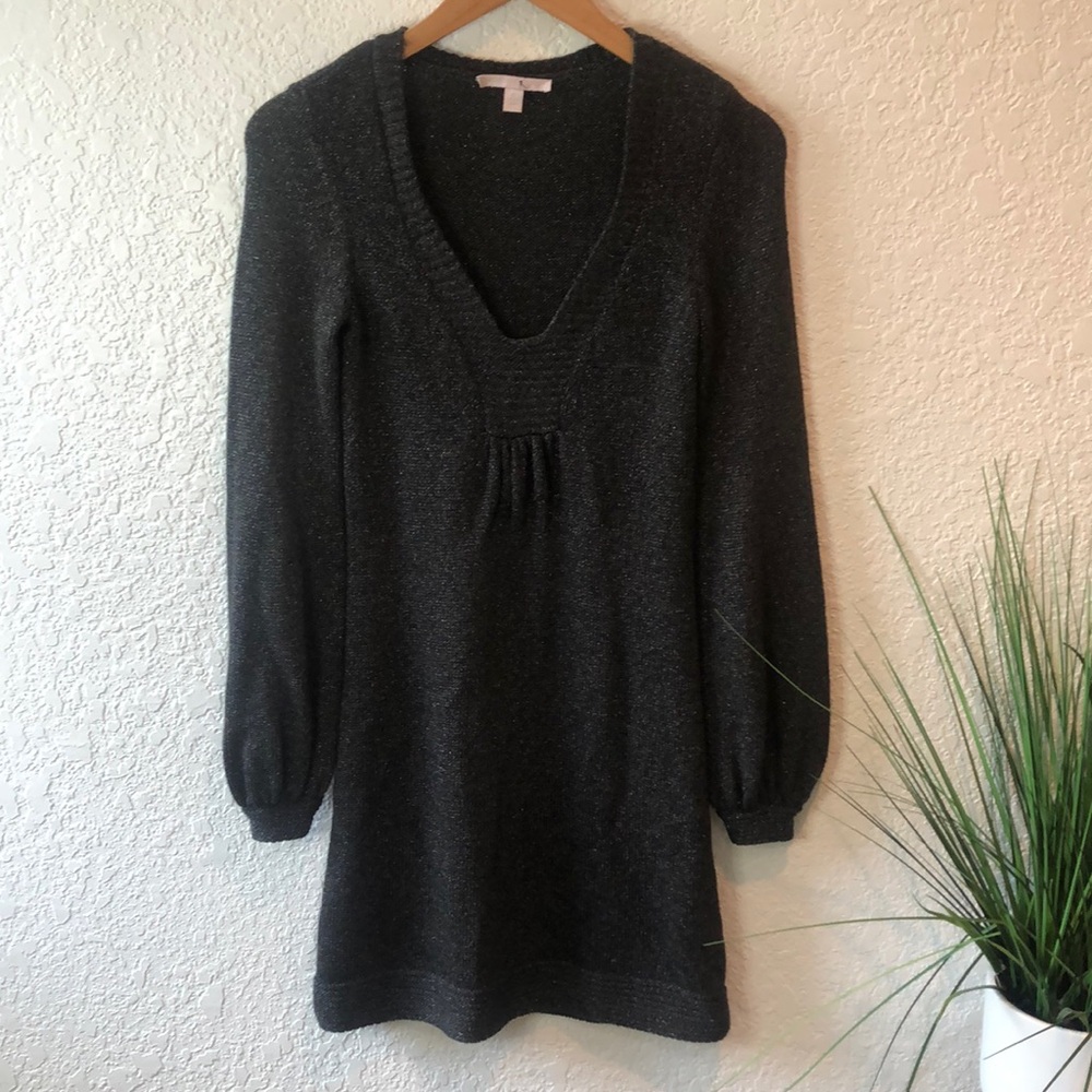 Rebecca Taylor black sparly silver long sleeve mini-dress